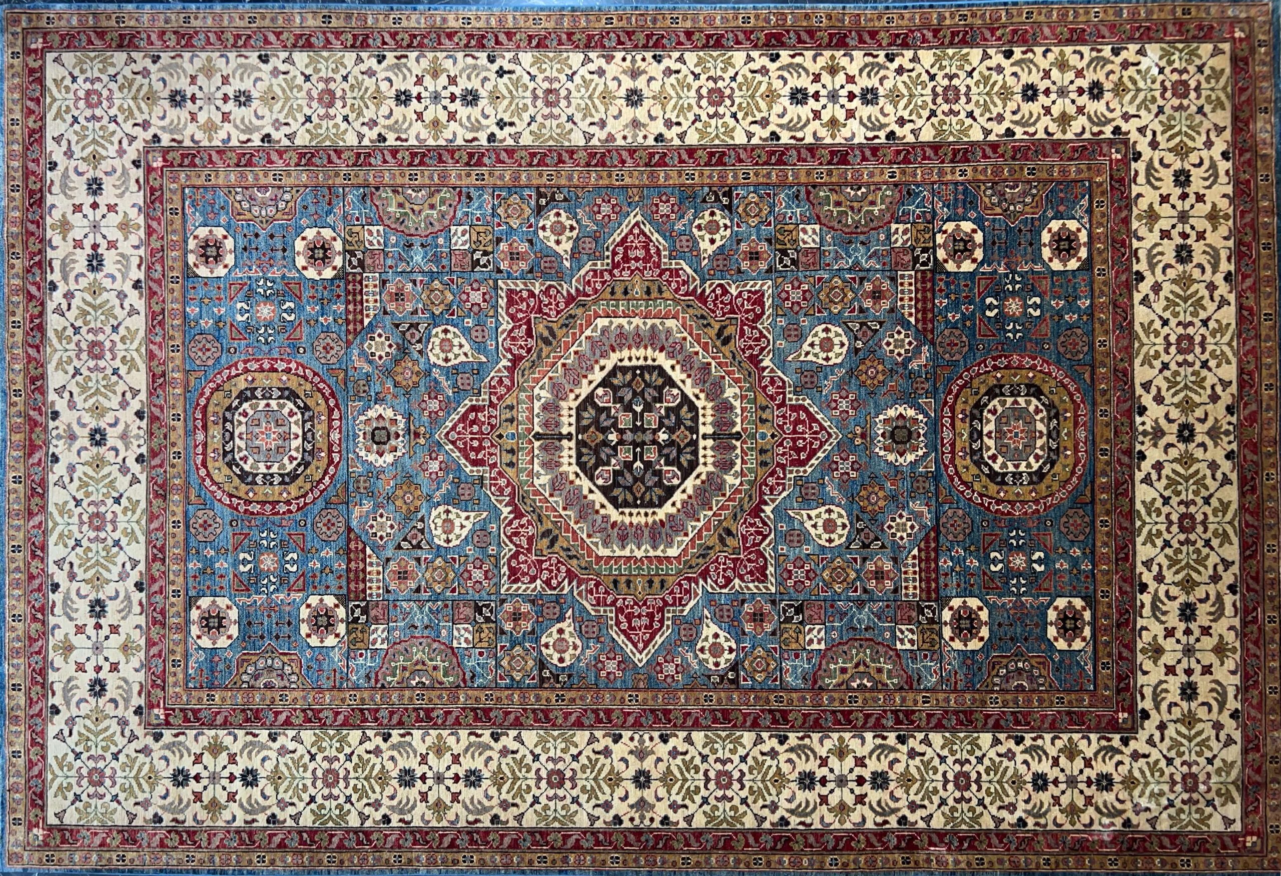 blue cream soltanabad handwoven carpet code139 0 scaled - فرش دستباف آبی و کرم نقش سلطان آباد ترنج دار کد 140 -  - area-rugs